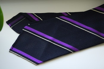 Regimental Silk Grenadine Tie - Untipped - Navy Blue/Purple/White