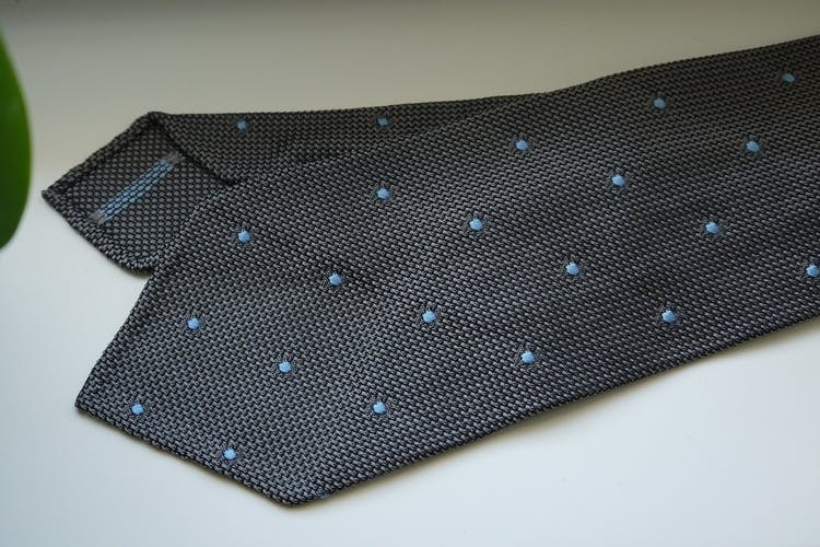 Polka Dot Silk Grenadine Tie - Untipped - Grey/Light Blue