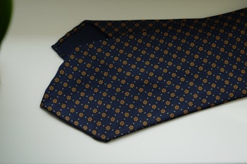 Floral Printed Silk Tie - Untipped - Navy Blue/Orange