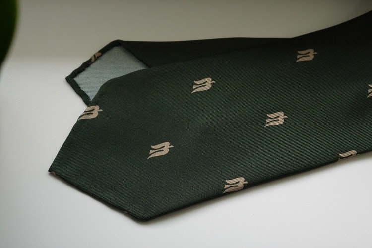 Trident Printed Silk Tie - Untipped - Green/Beige
