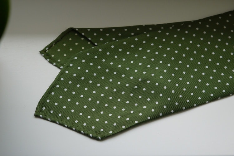 Pindot Printed Silk Tie - Untipped - Light Green/White
