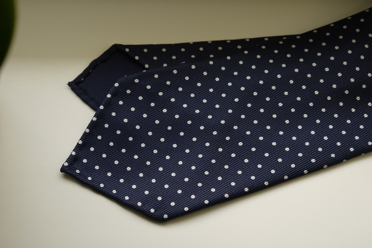 Pindot Printed Silk Tie - Untipped - Navy Blue/White