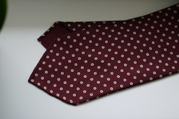 Small Floral Printed Silk Tie - Untipped - Burgundy/White
