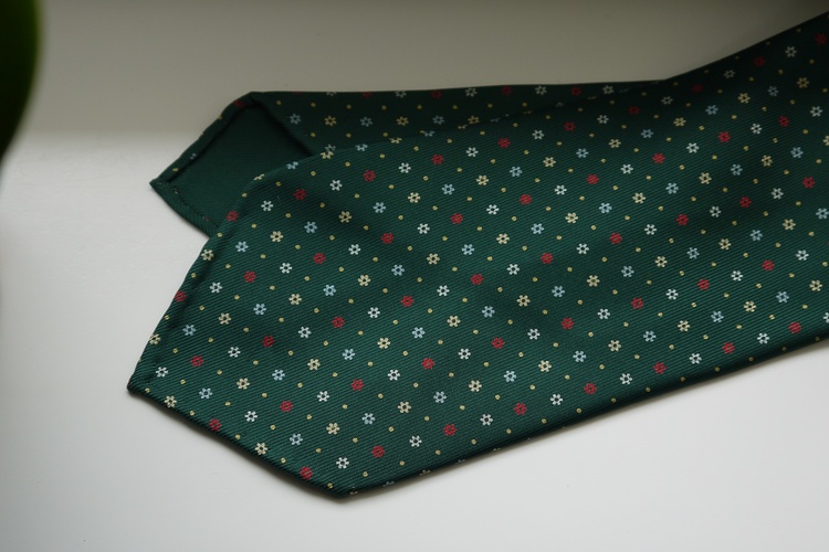 Small Floral Printed Silk Tie - Untipped - Green/Yellow/Light Blue/Red