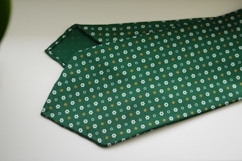 Small Floral Printed Silk Tie - Untipped - Green/White/Mustard