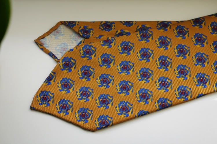 Storm Printed Silk Tie - Untipped - Yellow/Light Blue/Burgundy