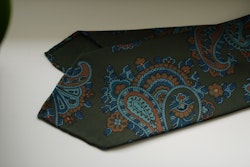 Large Paisley Ancient Madder Silk Tie - Untipped - Olive Green/Navy Blue/Orange