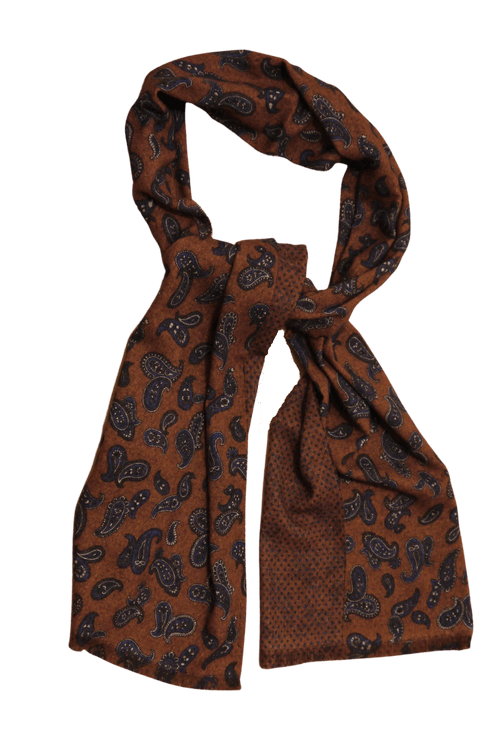 Paisley/Pindot Printed Wool Scarf - Rust