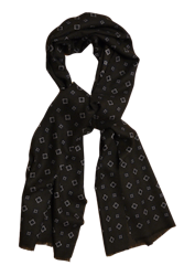 Medallion Printed Wool Scarf - Brown/Navy Blue