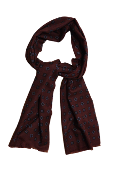 Medallion Printed Wool Scarf - Burgundy/Navy Blue/Light Blue