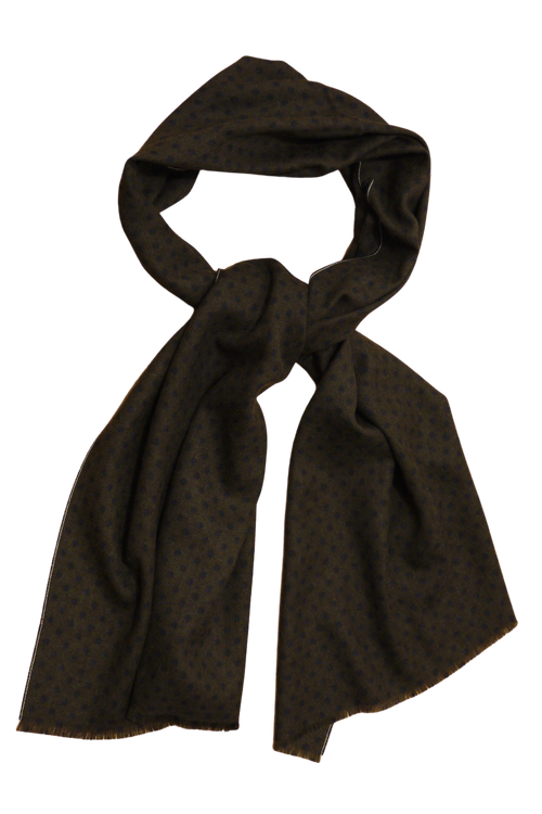 Pindot Printed Wool Scarf - Brown/Navy Blue