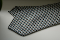 Dogtooth Light Wool Tie - Untipped - Off White/Brown/Turquoise