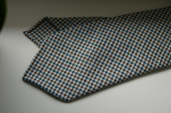 Dogtooth Light Wool Tie - Untipped - Off White/Brown/Turquoise
