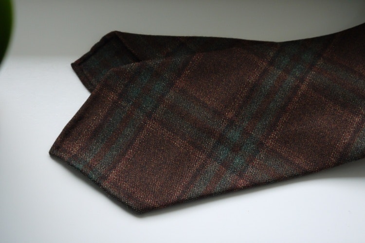 Glencheck Light Wool Tie - Untipped - Brown/Rust/Green