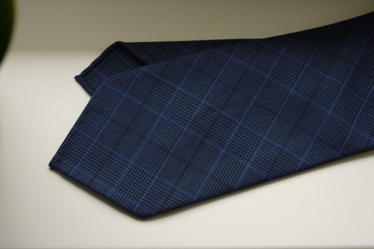 Glencheck Light Wool Tie - Untipped - Navy Blue/Light Blue