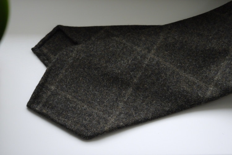 Large Check Wool Tie - Untipped - Brown/Beige