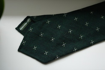 Floral Wool Tie - Untipped - Dark Green/Light Green/White