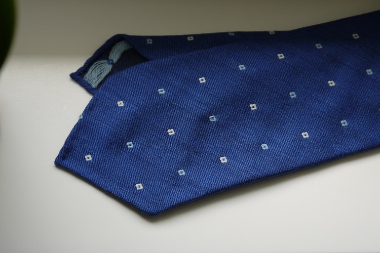 Floral Wool Tie - Untipped - Mid Blue/White/Light Blue