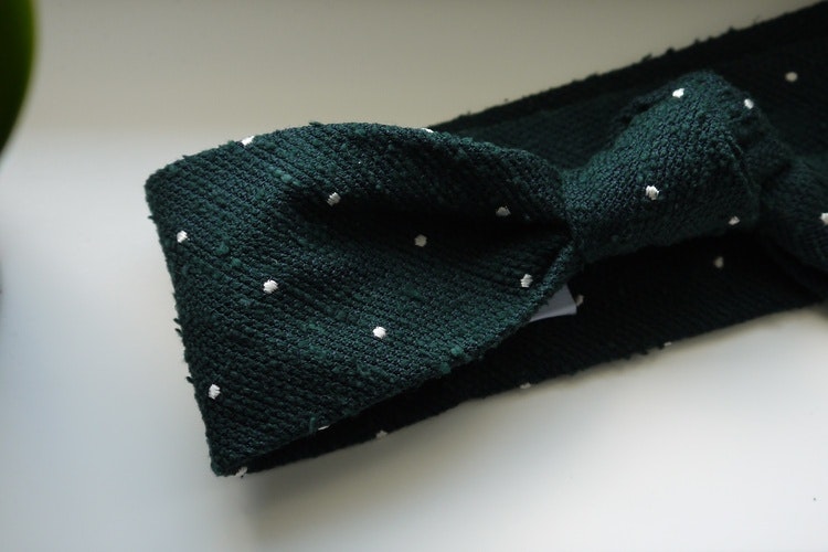 Polka Dot Shantung Grenadine Tie - Untipped - Dark Green/White