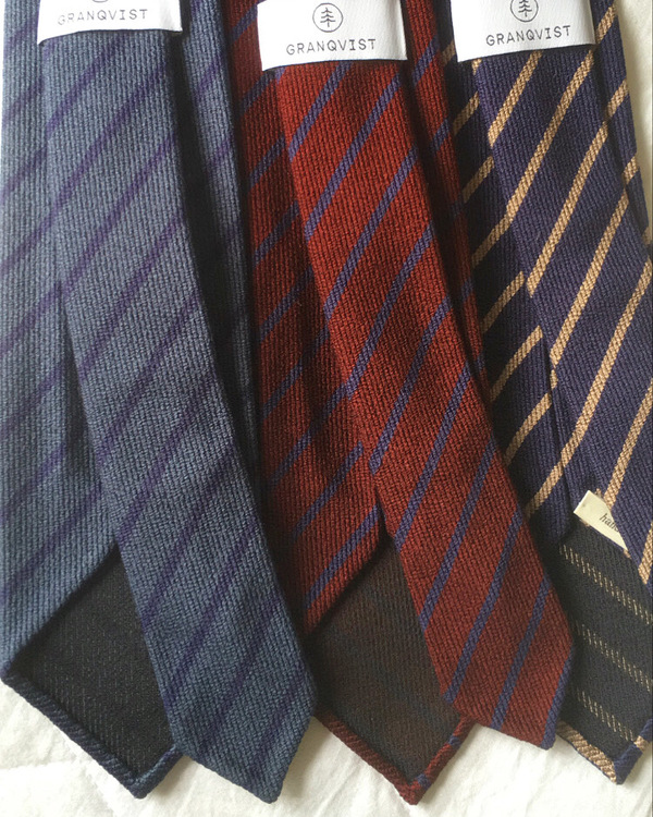 Wool/Silk Regimental Tie - Untipped - Navy Blue/Beige