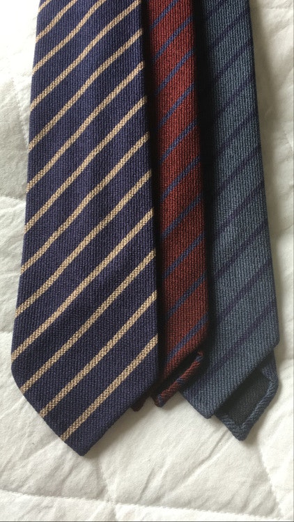 Wool/Silk Regimental Tie - Untipped - Navy Blue/Beige