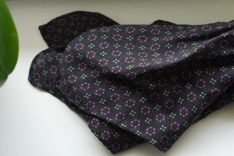 Floral Wool Pocket Square - Black/Green/Purple