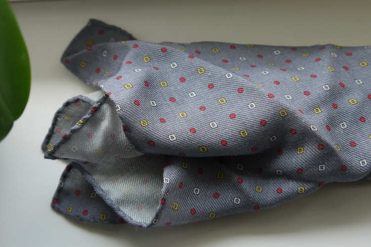 Floral Wool Pocket Square - Grey/Red/Yellow