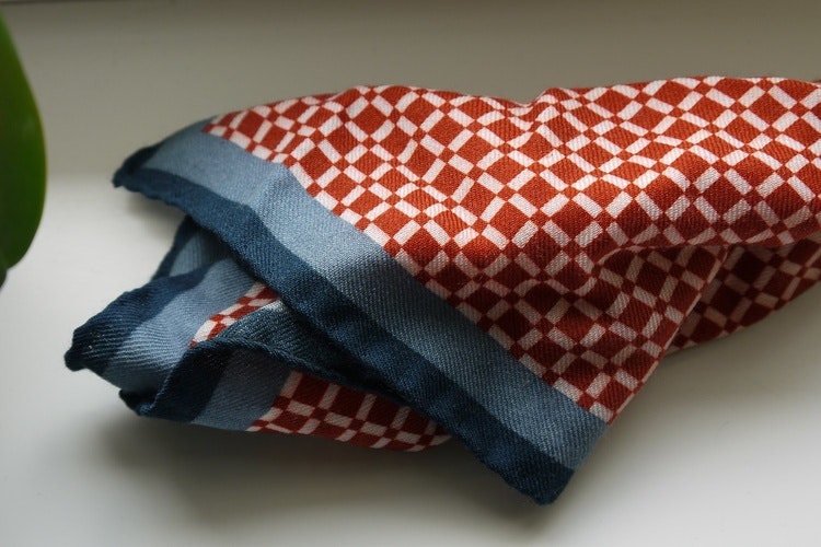 Square Wool Pocket Square - Rust/White/Grey/Navy Blue