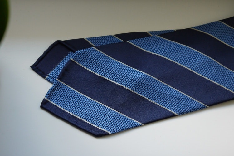 Regimental Garza Silk Tie - Untipped - Navy Blue/Light Blue