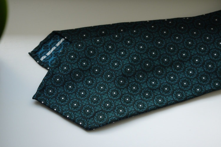 Floral Silk Tie - Untipped - Navy Blue/Aqua Green