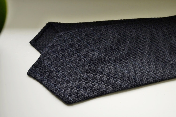 Regimental Textured Wool Grenadine Tie - Untipped - Navy Blue