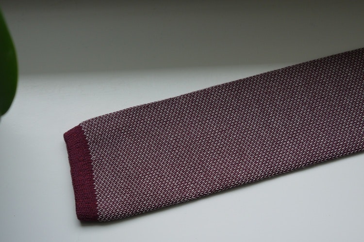 Semi Solid Knitted Cotton Tie - Burgundy/White