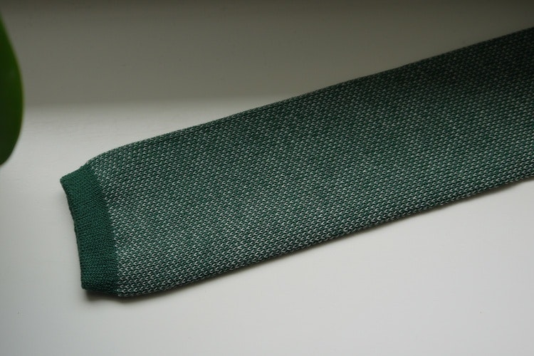 Semi Solid Knitted Cotton Tie - Green/White