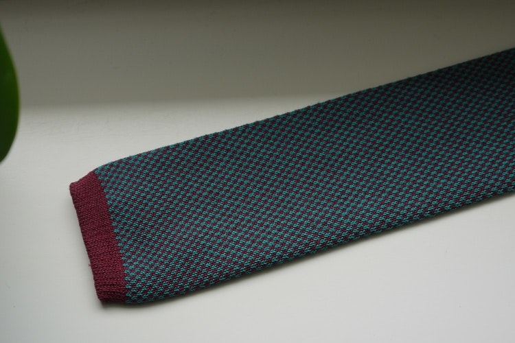 Semi Solid Knitted Cotton Tie - Cerise/Turquoise