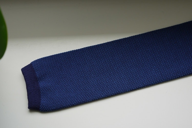 Semi Solid Knitted Cotton Tie - Navy Blue/Light Blue