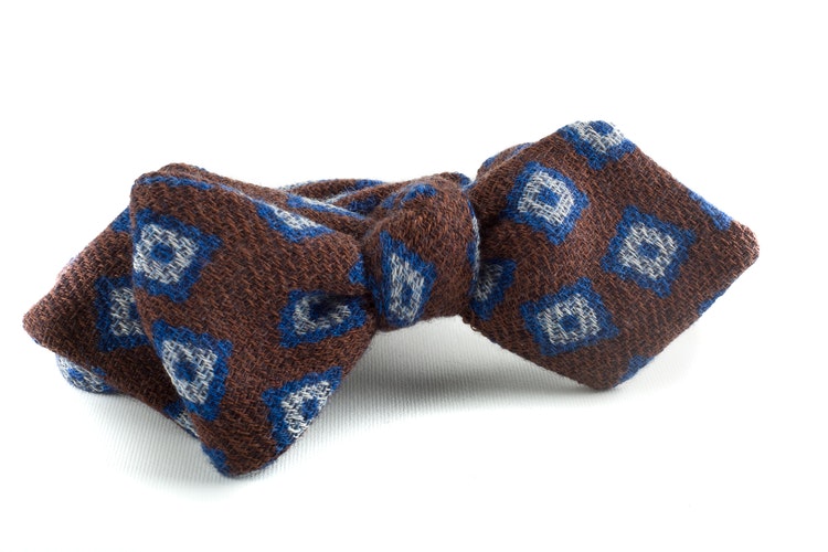 Medallion Wool Bow Tie - Brown/Navy Blue/Light Blue