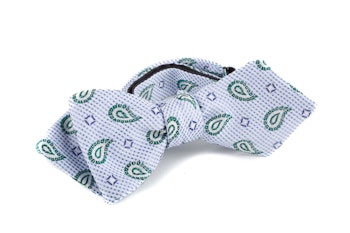 Paisley Silk/Cotton Bow Tie - White/Light Blue/Green