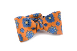 Medallion Silk/Cotton Bow Tie - Orange/Light Blue