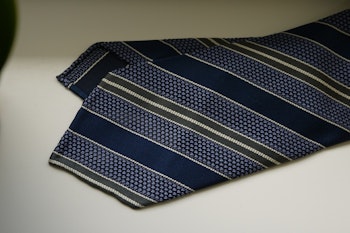 Regimental Silk Grenadine Tie - Untipped - Navy Blue/Light Blue