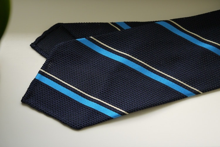 Regimental Silk Grenadine Tie - Untipped - Navy Blue/Cobolt