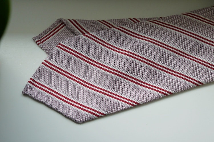 Regimental Silk Grenadine Tie - Untipped - Pink/Red/White