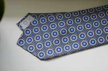 Medallion Printed Wool Tie - Untipped - Beige/Light Blue
