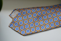 Medallion Printed Wool Tie - Untipped - Orange/Light Blue