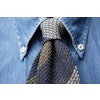 Blockstripe Silk Grenadine Jacquard Tie - Untipped - Navy Blue/Olive Green/BeigeGrey