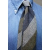 Blockstripe Silk Grenadine Jacquard Tie - Untipped - Navy Blue/Olive Green/BeigeGrey