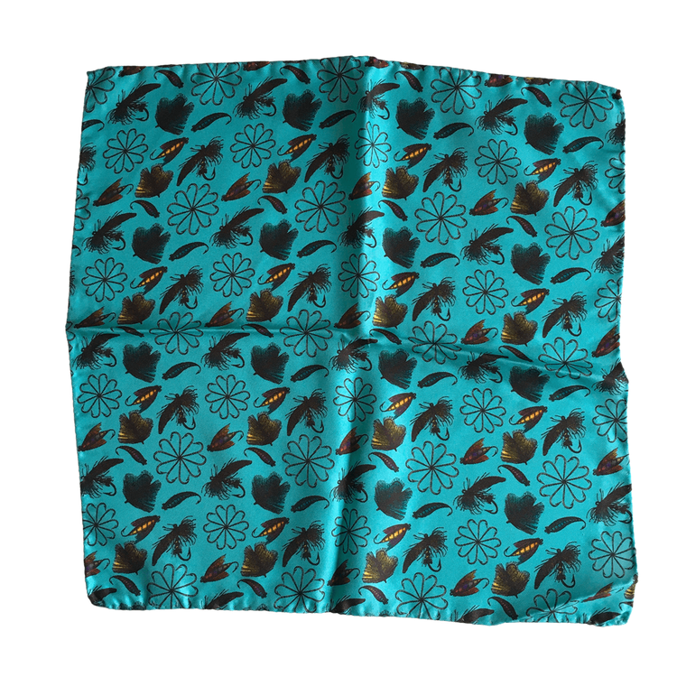 Fish Bait Silk Pocket Square - Turquoise