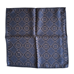 Medallion/Pin Dot Silk Pocket Square - Light Blue/Beige