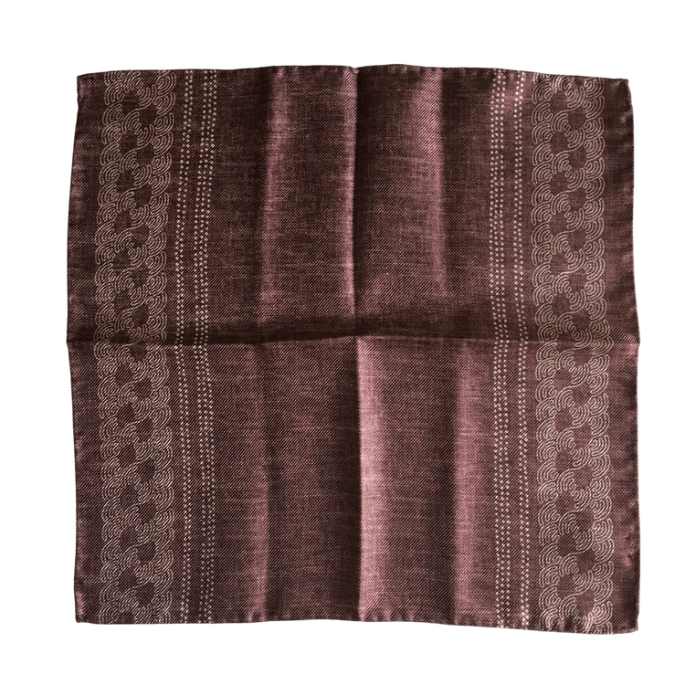 Border/Pin Dot Silk Pocket Square - Brown//Purple/White