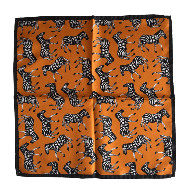 Zebra Silk Pocket Square - Orange/Black/White