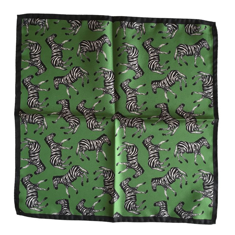 Zebra Silk Pocket Square - Green/Black/White
